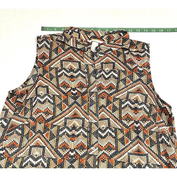 H&M Wonens Blouse Top Button Up Sleeveless Geometric Pattern Multicolor Size 12 - Picture 11 of 12